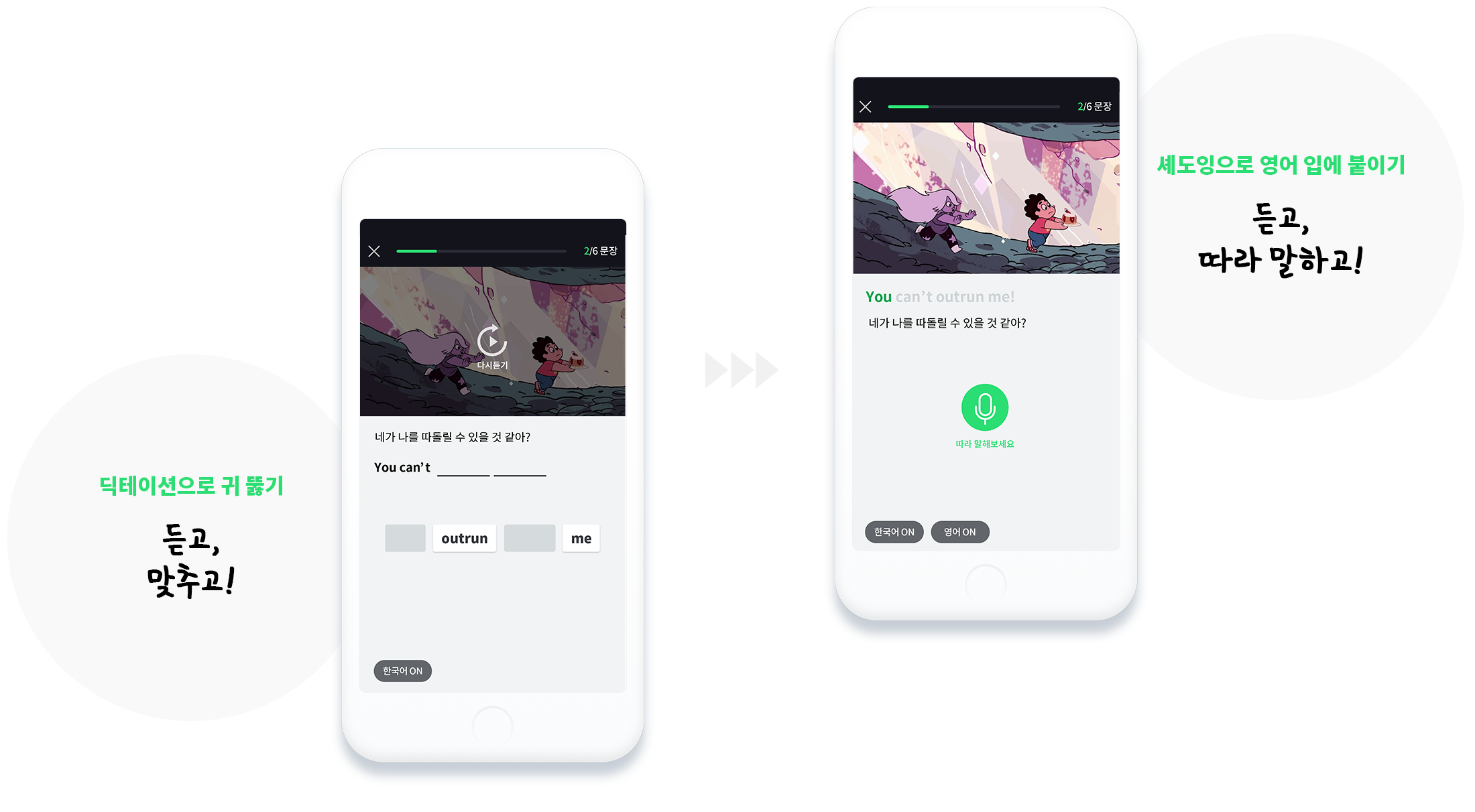 1단계 딕테이션으로 귀 뚫기! 듣고,맞추고! 2단계 셰도잉으로 영어 입에 붙이기 듣고, 따라 말하고!